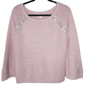 NY And‎ Company Sweater Womens Small Blush Pink Knit Rhinestone Pullover Soft